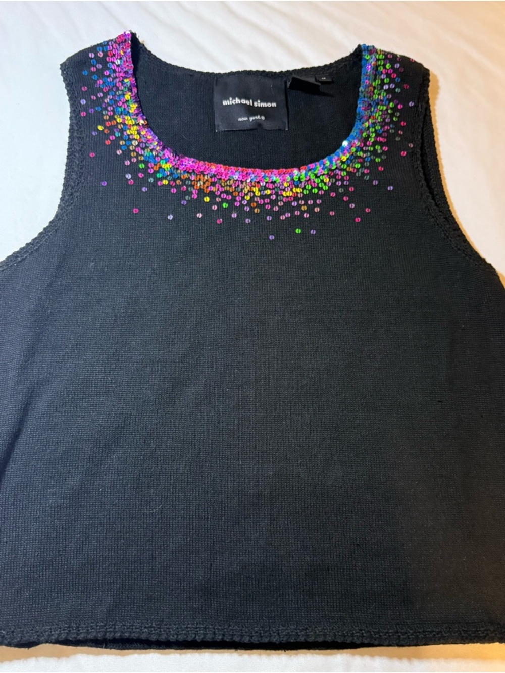 Michael Simon Black Knit Jacket with Multicolor Sequin Trim - Picture 4 of 7
